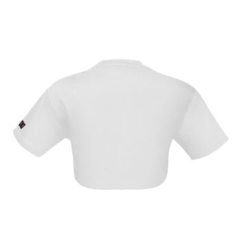 T-Shirt cropped con scritta 13eyond nera ricamata lato manica – contrasto