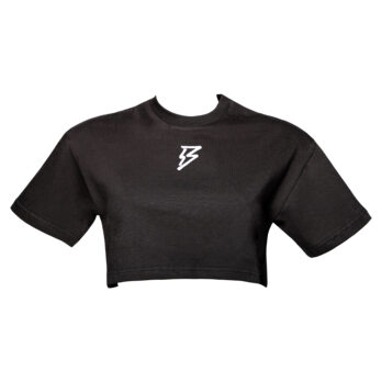 T-Shirt cropped con logo bianco ricamato fronte