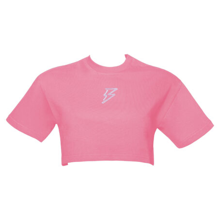 T-Shirt cropped con logo bianco ricamato fronte - immagine 3