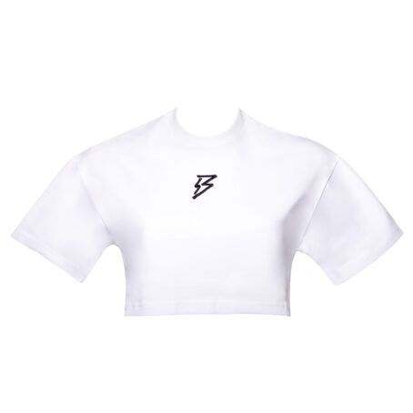 T-Shirt cropped con logo nero ricamato fronte - immagine 3