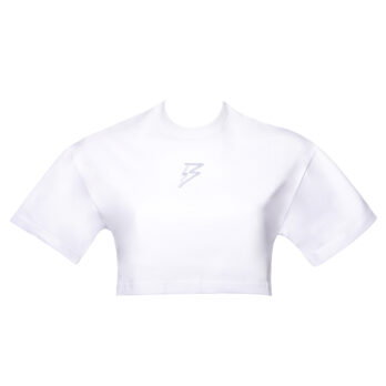 T-Shirt cropped con logo ricamato su fronte – tono su tono